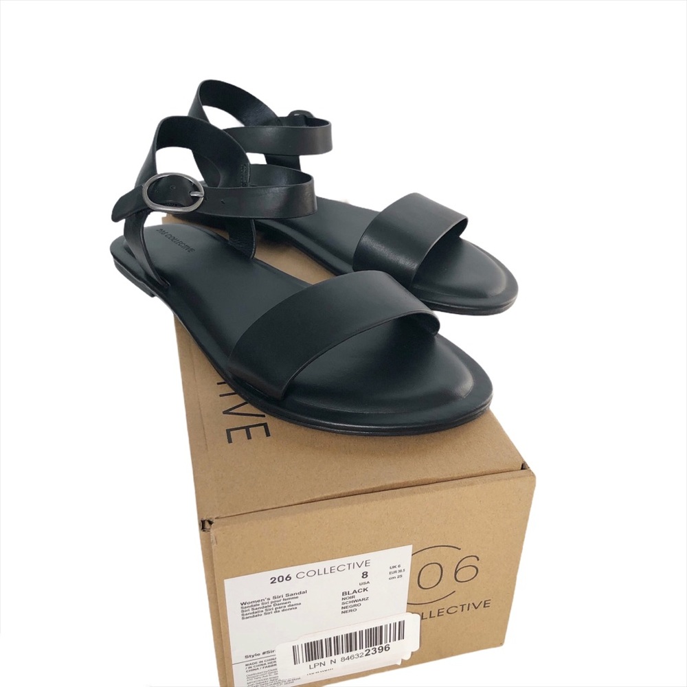 Authentic Leather 206 Collective Siri Black Sandals NIB